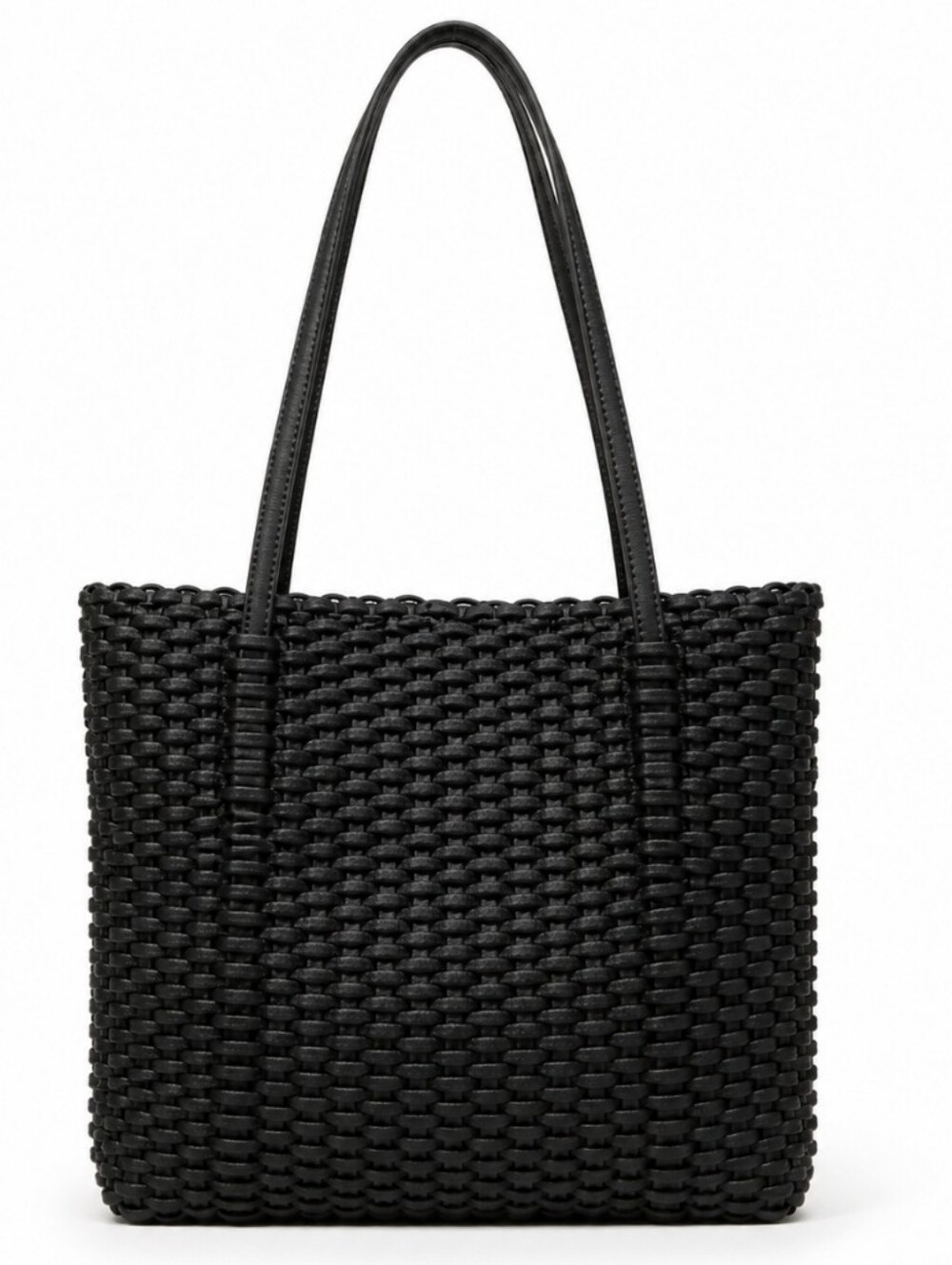 Nine West Black Woven Tote Bag Shoulder Purse Minimalist Chic